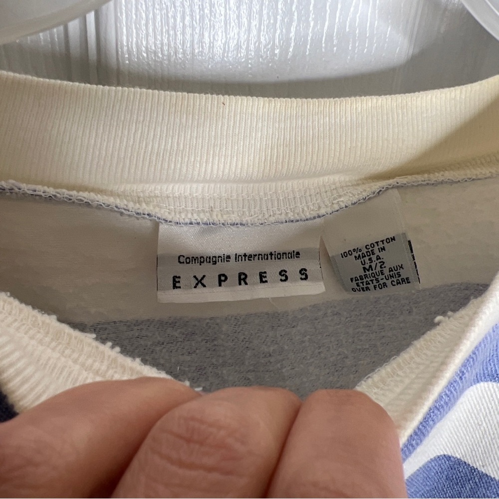 Vintage EXPRESS Logo Striped Shirt 80s Oversized Fit USA medium - Picture 3 of 13